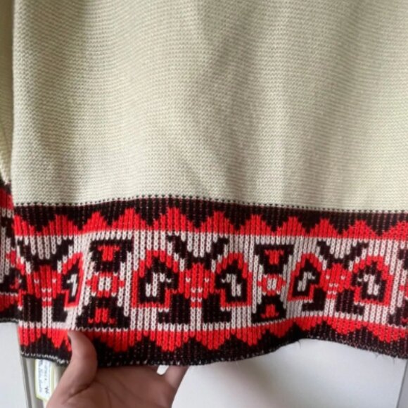 60s-70s Psychedelic Ladybug Knit Hooded Zip Sweater - Picture 4 of 5